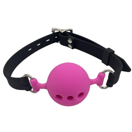 Image of Leather Restraints Ball Mouth Plug Silicone Bondage Ball Gag Hollowed-Breathable Silicone Sex Gag Muzzles Adjustable Strap Bondage Harness Restraints（ (Pink-BO5)