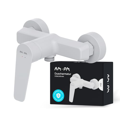 Duscharmatur Weiß Matt mit Einhebelmischer, Mischbatterie Dusche, Badarmatur Einhand-Brausebatterie, Brausearmatur, Armatur Dusche für Badezimmer, AM.PM Hit FTA20033