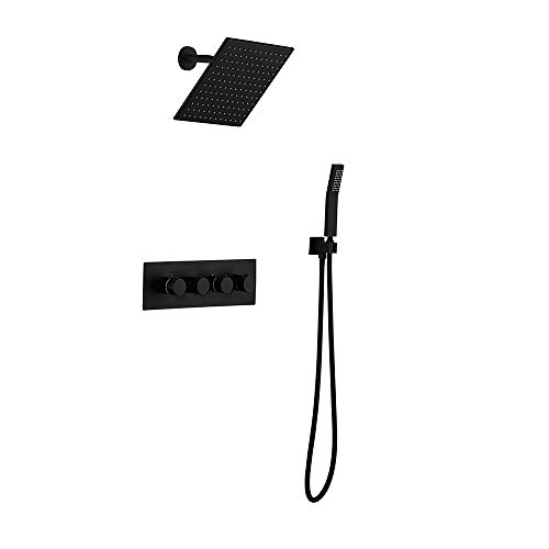 Shower System Matte Black Bathroom Shower Fixtures with 8 inch Rain Shower Head and Handheld Wall Mount Shower Faucet
