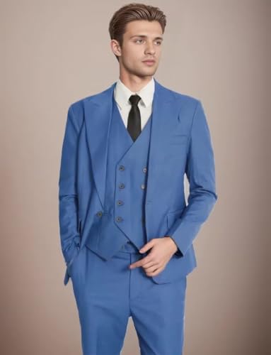 Men's 3 Piece Slim Suit Double Breasted Suit One Button Formal Wedding Prom Evening Suits4