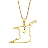14k Yellow Gold Heart Trinidad & Tobago Map Pendant Necklace For Women - Ethnic Trinidad Necklace Trinidad And...