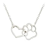 MAGICLULU Collar Huella de Pata y Corazón en Aleación de Plata, Diseño Elegante y Sencillo para Mujer, Adecuado para Bodas y Día de San Valentín