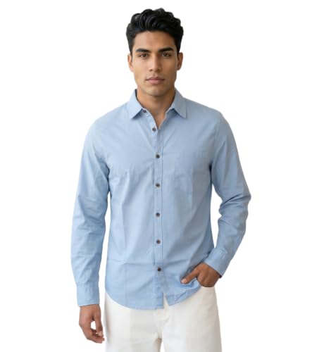 Image of Amazon Brand - INKAST Men Solid Cotton Shirt | Casual Wear | Basic Essential Plain Everyday & Office Wear | Full Sleeve | Regular Fit