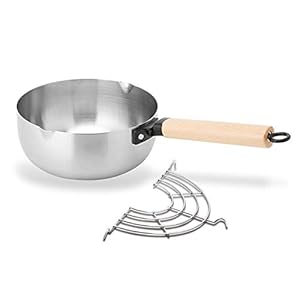 QYEURFOF Traditioneller, antihaftbeschichteter Edelstahl-Kochtopf for Milchsaucen mit Holzgriff und Ölabtropfgestell(B, 18cm/7in)