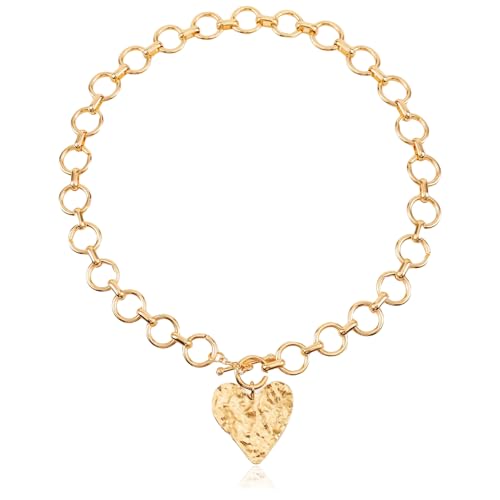 KASLCWA Collier Femme Coeur, Collier Plaqué Or avec Pendentif en Forme de Cœur, colliers pendentif coeurs épais chaîne pour la Saint-Valentin et la Fête...