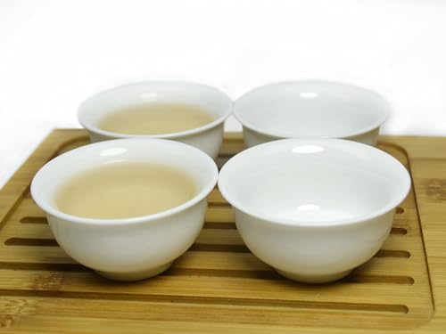 Image of Liang baobao Chinese Traditional Tea Tasting Cup Set of 4, 1.6oz White Porcelain Mini Cups for Gongfu Tea Ceremony (White)