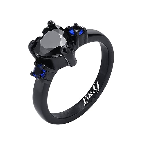 Matching Couple Rings Customizable Promise Rings for Him and Her Stainless Steel Personalized Wedding Rings for Couples Mens Rings Titanium Black Engraved Blue Sapphire Rings for Women,Size 6-13,With Box