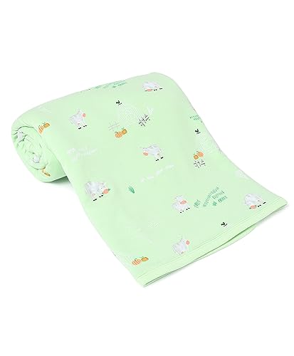 Image of Mi Arcus 100% Cotton Knitted Dual Layer Animal Print Warm Sherpa Blanket for Baby Boys Girls 0-12 M -Green 100x85 cm