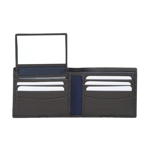 Image of Tommy Hilfiger Men's Leather Wallet Eupen | Brown Solid Passcase Bi-Fold with 12 Card Slots | Stylish Purse for Gents