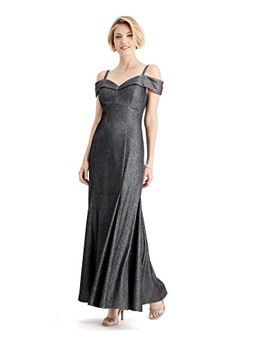 R&M Richards Womens Gray Glitter Sleeveless Off Shoulder Maxi Fit + Flare Formal Dress Size 12