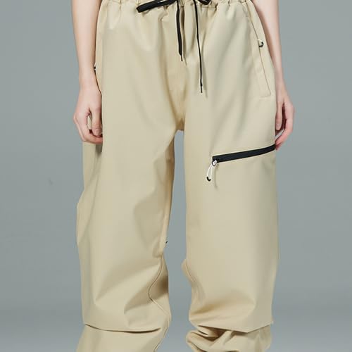 TDHLW Snow Pants Waterproof Insulated for Men and Women Cold Weather Baggy Ski Pants Warm Winter Ski Outdoor,Khaki,XL