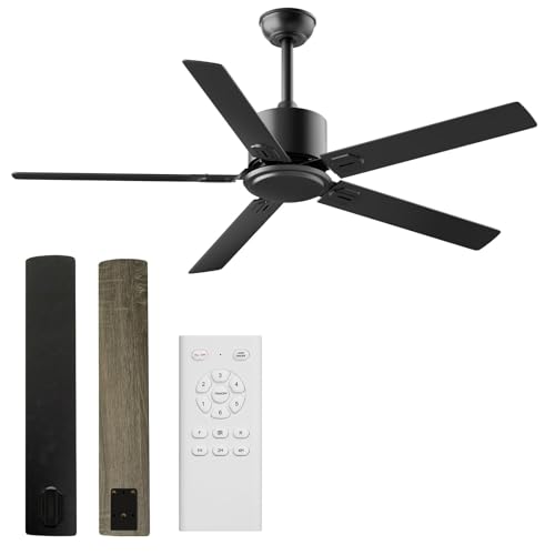 Obabala Ceiling Fans With Remote 42 Inch Black Ceiling Fan No Light 6 Speeds Reversible Timing Noiseless Modern Ceiling Fan Without Lights For Bedroom Kitchen Indoor Outdoor (Black)