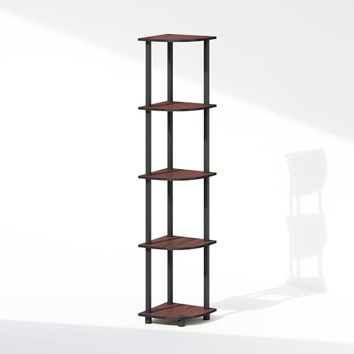 Image of Furinno Turn-N-Tube Storage Shelves, 5-Tier Book Shelf, Corner Shelf, Toolless Open Shelves, for Organization and Storage, Living Room, Home Office, Hallway, Bedroom, Dark Cherry