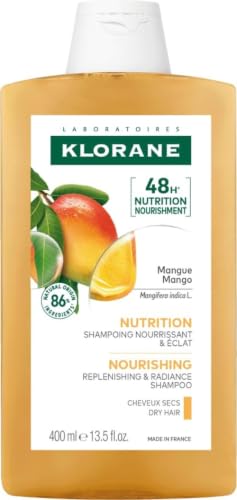 Klorane Nourishing Mango Butter Shampoo – For Dry Hair – Biodegradable** Formula – Sulphate Free – Vegan* – 1x 400 ml Bottle