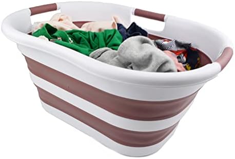 SAMMART 40L Collapsible Plastic Laundry Basket - Foldable Pop Up Storage Container / Organizer - Portable Washing Tub - Space Saving Hamper / Basket (1, White/Dusky Pink)