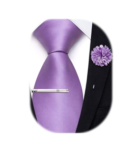 Image of Hi-Tie Pretied Boys Ties Solid Color Kids Adjustable Necktie Lapel Pin Clip Set Age 8-12 Wedding School Graduation