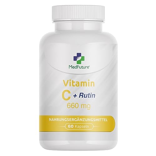 Vitamin C Hochdosiert + Rutin | Natürliches Vitamin C Kapseln Für Immunsystem Unterstützung | 60 Kapseln | Hochwertige Nahrungsergänzungsmittel | Ohne Zusatzstoffe | 800mg Pro Portion