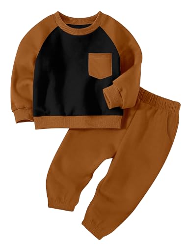 Baby Boy Clothes Contrast Color Long Sleeve Sweatshirt Toddler Boy Clothes and Side Pocket Casual Pants Fall Outfits