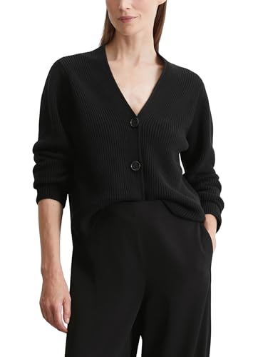 Marc O'Polo Damen Cardigan aus Bio-Baumwolle mit V-Ausschnitt, Schwarz (Black), XXS