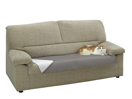 Estoralis AVA | Topper para sofá | Tejido Acolchado Rombitos Reversible - Sirve de Cama para Mascotas, Lavable a Máquina | Blanco/Taupe | Pet Friendly | Medida 65x160 cm