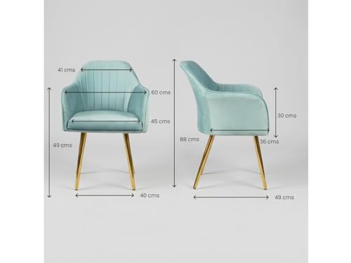Image of Accent Chairs for Living Room | Modern Armchair in Velvet Fabric with Golden Legs | Pack of 1 Chair for Home, Office, Restaurent, Cafe (Turquoise)