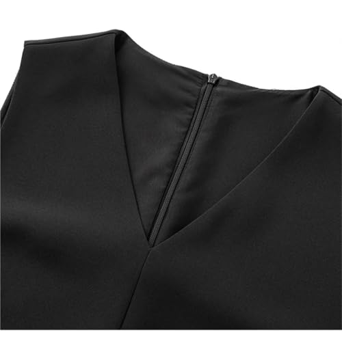 Woman Sleeveless Loose Dresses V Neck Beaded Pocket Office Dress2