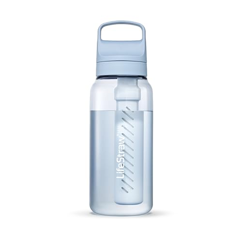 Image of LifeStraw Go Series - BPA-Free Water Filter Bottle for Travel and Everyday use removes Bacteria, parasites and microplastics, Improves Taste, 1L 2-Pack; Icelandic Blue and Aegean Sea | BPA-Free Water Filter Bottle for Travel and Everyday Use, Removes Bacteria, Parasites and Microplastics, Improves Taste, 1L