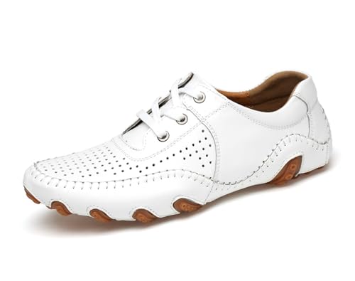 Men's Non-Slip Breathable Outdoor Loafers Hollow Out Leather Driving Walking Shoes Lace Up Casual Boat Shoes