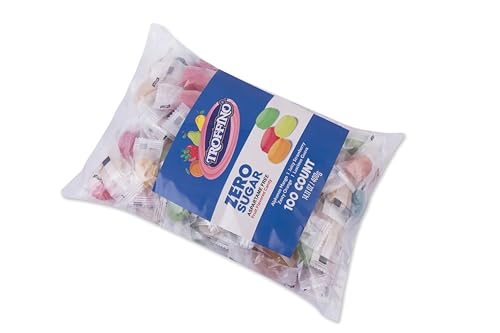 Image of TROFFINO SUGAR FREE Assorted Fruity Candy Jar 4 Exciting Mixed Fruit Flavors, (50 Candies) - Orange, Guava, Mango, Strawberry - Pack of 1