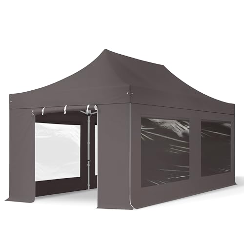 TOOLPORT Faltzelt Professional 3x6 m - mit 4 Seitenteilen (Panoramafenster) Faltpavillon ALU Pavillon Partyzelt grau