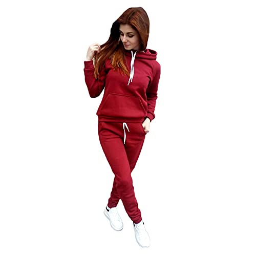 OutTop Women's Tracksuits 2-Piece Sets Jogging Suit Sweatsuits Long Sleeve Hoodies Tops Drawstring Sweatpants Outfits (Red, M)