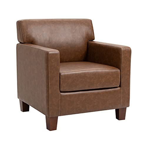 Mojay Modern Leather Accent Chair,Single Living Room Sofa Armchair For Small Spaces,Mid Century Comfy Chair With Solid Wooden Legs (Pu, Brown) #TOP7