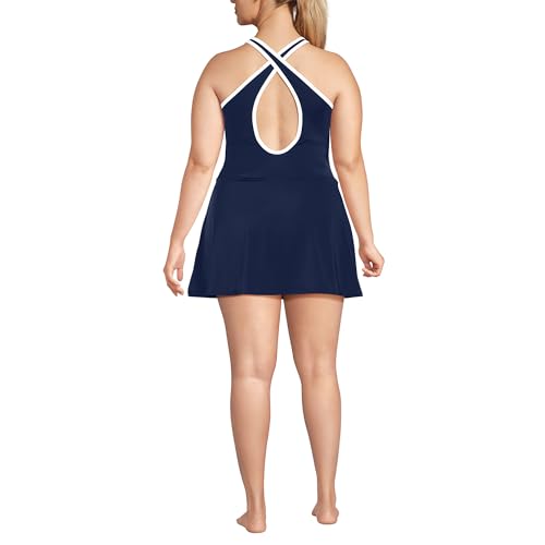 Lands' End Women's Chlorine Resistant Tugless High Neck Swim Dress One Piece Swimsuit2