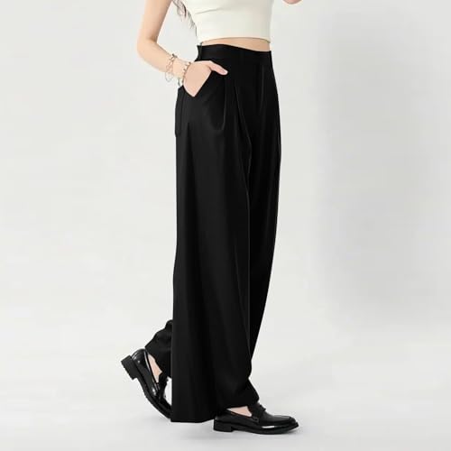 Gumipy Womens Wide Leg Work Pants Elastic High Waisted Pull On Dress Pants Flowy Pleated Business Casual Trousers with Pocket3