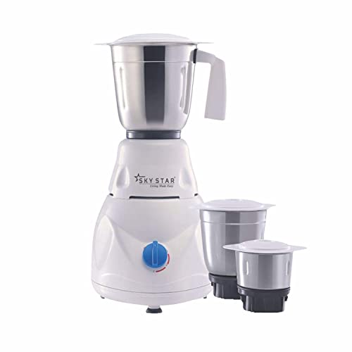 Skystar Diamond 700 Watts heavy Moter & Copper Wadding Mixer Grinder (3 Jars, White Blue) With 18 Months Motor Warranty