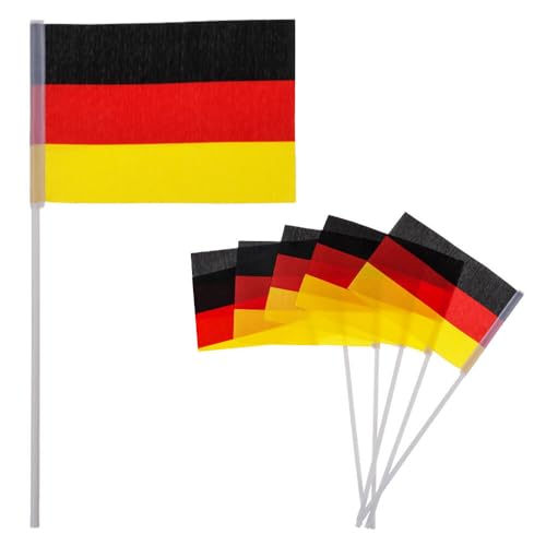 Murago - 6er Set Handfahnen Deutschland ca.22cm - WM EM Fußball Fanartikel Dekoration Handflaggen Mini Fähnchen Flaggen Fahnen