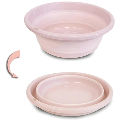 S.I.C Barreño Multiusos Plegable, portátil, Forma Redonda, Ahorra Espacio, Ligera, útil Tanto para la casa, en la Cocina, al Aire Libre para campamentos y excursiones. (Rosa, 12x31cm)