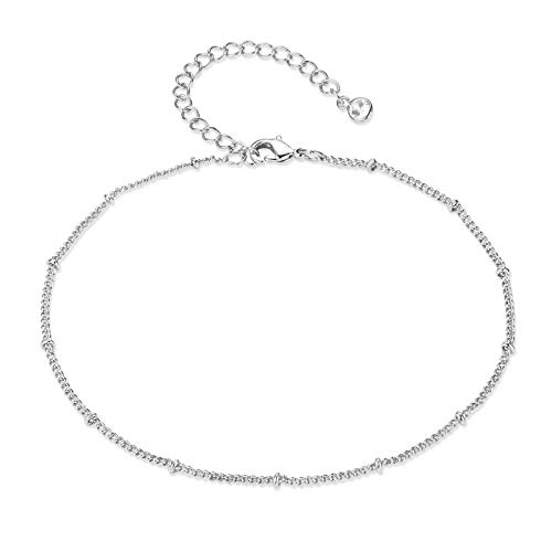 StewardObadiahWomen Dainty Anklet,14K Gold Plated Satellite Anklet Double Layered Cute Beads Chain Tassel Coin Disc Heart Summer Ankle Bracelet Boho Beach Foot Chain