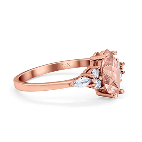 OMRANII Marquise Shaped Vintage Style Art Deco 7-Stone Wedding Engagement Ring Cubic Zirconia 14K Rose Gold3
