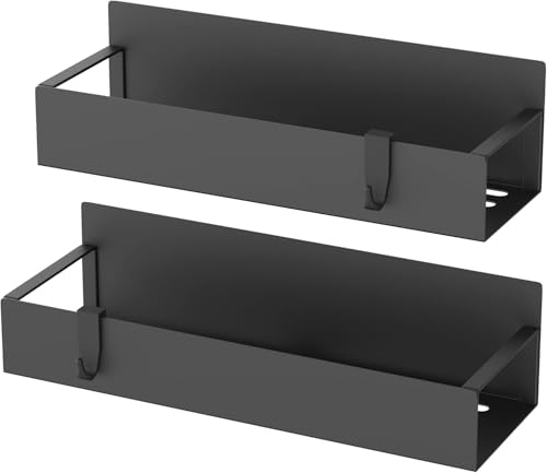 Image of Zollyss Magnetic Spice Rack for Refrigerator, 2 Pack Fridge Organizer Shelf with Strong Magnet & Hanging Rod | Kitchen Storage Rack for Oil Bottles, Spice Jars & Condiments | Metal, Black