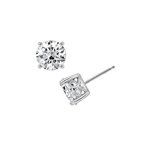 Amazon Essentials Platinum Plated Sterling Silver Stud Earrings set with Round Cut Infinite Elements Cubic Zirconia (5 cttw)