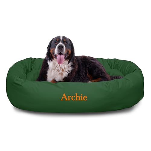 Image of Majestic Pet Personalized 52 Inch Bagel Calming Dog Bed Washable - Cozy Soft Round Dog Bed with Spine Support for Dogs to Rest Their Head - Fluffy Donut Dog Bed 52x35x11 (Inch) - X-Large - Green