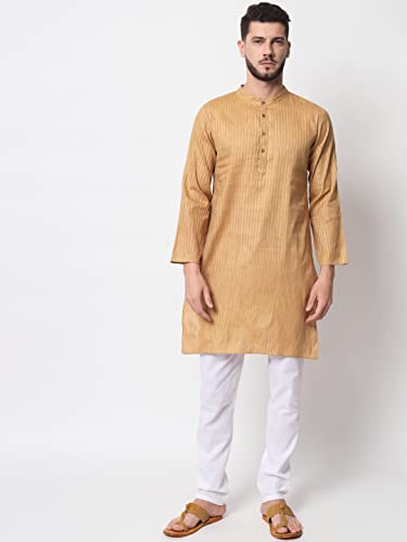 Image of Vastraa Fusion Men's Printed Kurta Pure Cotton Long Kurta, Round Collar, Full Sleeves, Button Kurta, Ethnic Wear