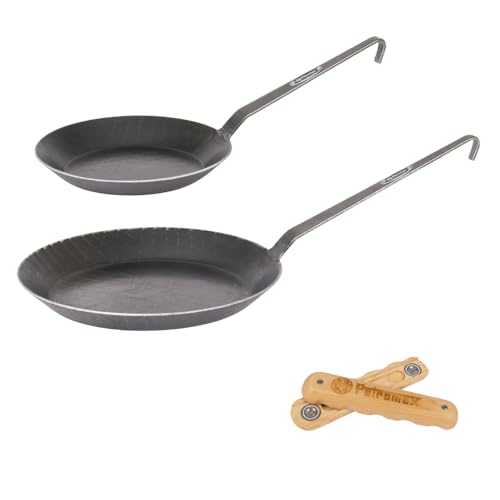 Petromax Pfannen-Set Schmiedeeisen SP20 & SP28 mit Holzgriff – 2 handgeschmiedete Pfannen, robust & vielseitig – Für Herd, Grill & offenes Feuer – Mit natürlicher...