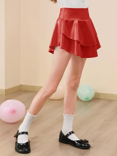 Image of Haloumoning Girls Metallic Skater Skort Kids Shiny Scooter Skirt 4-14 Years | High Waisted, Dance Skorts