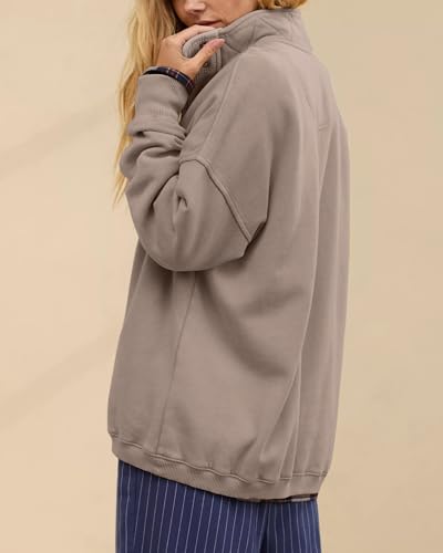 Gacaky Sweatshirt for Women Oversized Casual Long Sleeve Button Henley Neck Pullover Tops Fashion Outfits Clothes Coffeegrey L