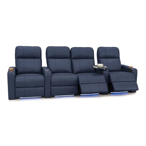 Image of Seatcraft Monterey Home Theater Seating Navy Blue Row of 4 Middle Loveseat