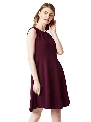 Image of Miss Chase Women's Wine Red Round Neck Knee-Long Skater Dress
