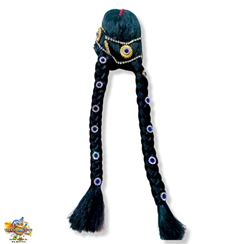 Image of Two Plaited Braid Hair Black Microfiber Wig -Radha Rani /Durga Maa Soft & Smooth 2 Choti | By The Kanha Store (12 INCH)
