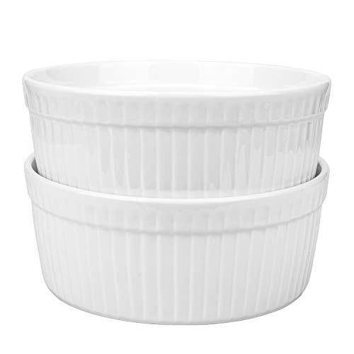 Foraineam 2 Pack Large Porcelain Souffle Ramekins, 48 Ounce, 1.5 Quarts White Bakeware Ramekin Set for Baking, Cooking, Serving and More